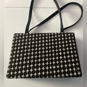 Kate Spade Black,brown,white houndstooth wool blend shoulder bag like new
